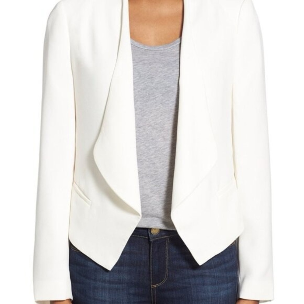 BCBGMaxAzria White Open-Front Draped Blazer